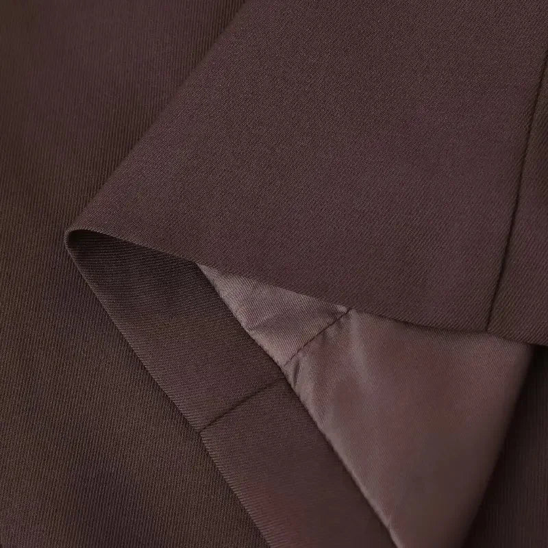 Blazer Feminino Alfaiataria Marrom Brenda - ZARIF, zoom detalhando a textura e o forro