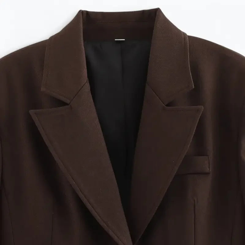 Blazer Feminino Alfaiataria Marrom Camila - ZARIF, zoom na parte superior frontal