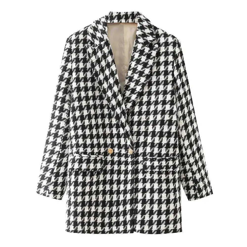 Blazer Feminino Alongado Xadrez Preto e Branco Juliana - ZARIF