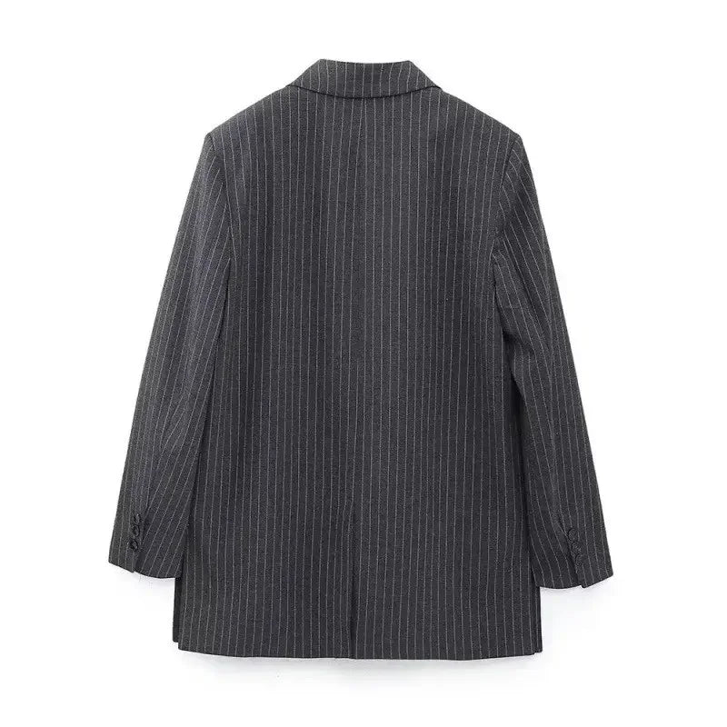 Blazer Feminino Risca de Giz Cinza Lauren - ZARIF, vista traseira