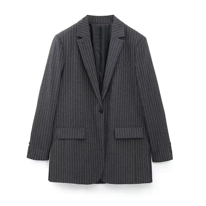 Blazer Feminino Risca de Giz Cinza Lauren - ZARIF