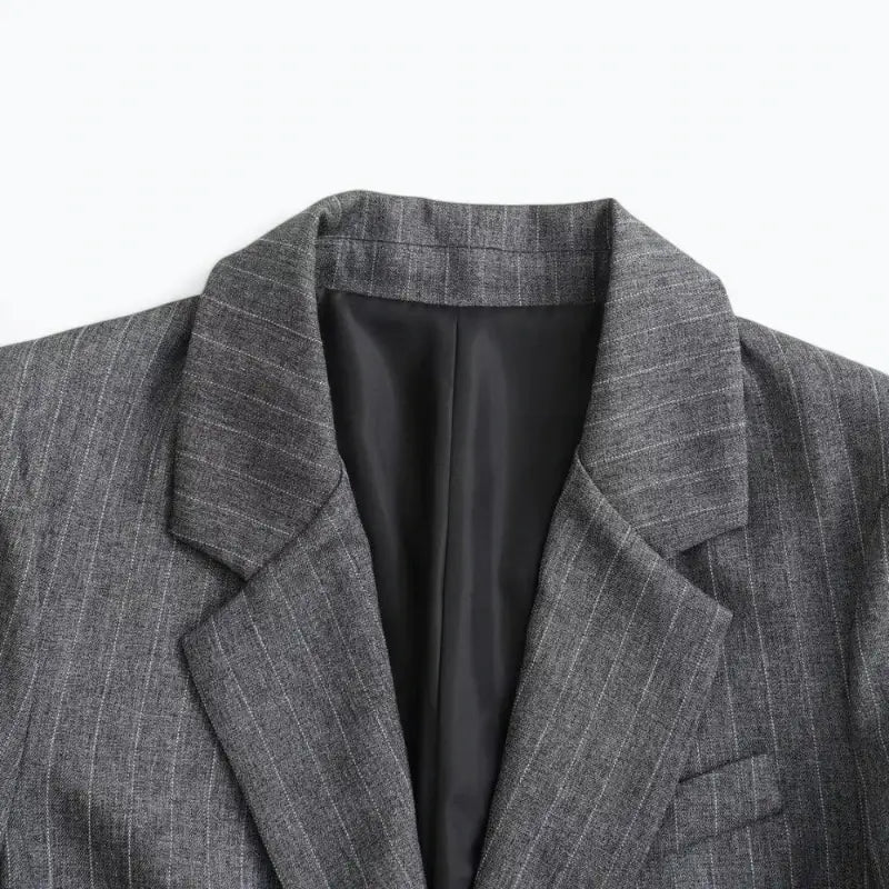 Blazer Feminino Risca de Giz Cinza Rafaela