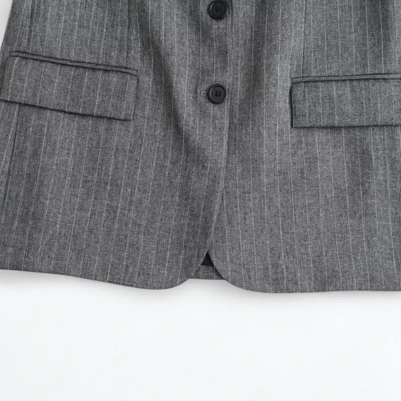 Blazer Feminino Risca de Giz Cinza Rafaela