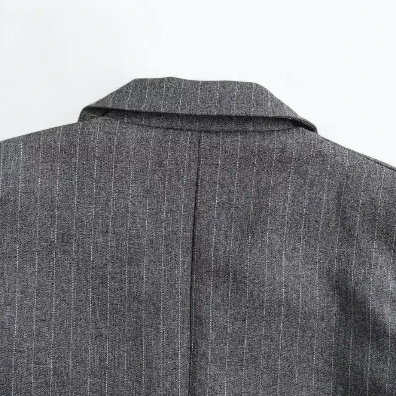 Blazer Feminino Risca de Giz Cinza Rafaela
