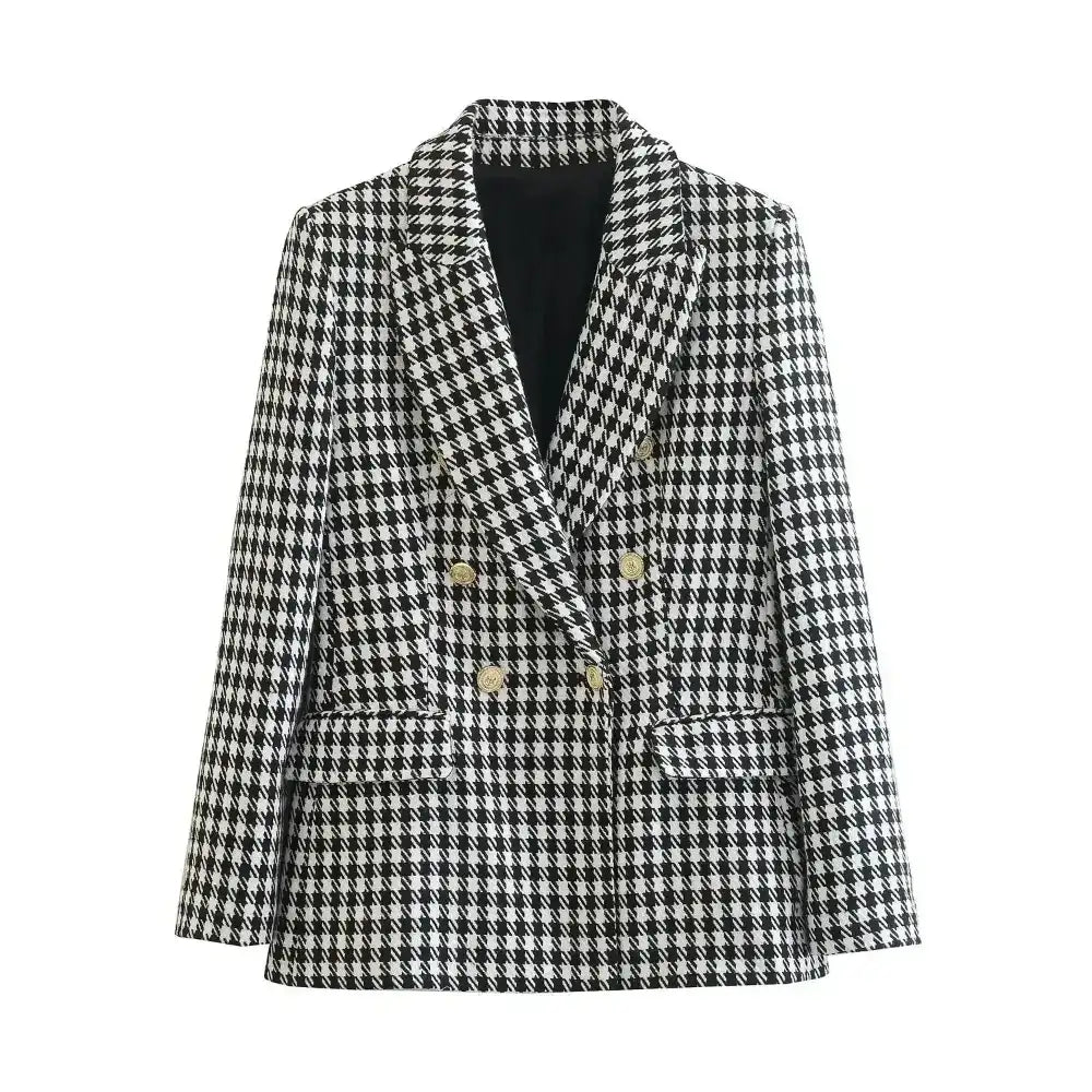 Blazer Feminino Xadrez Preto e Branco Yasmin - ZARIF
