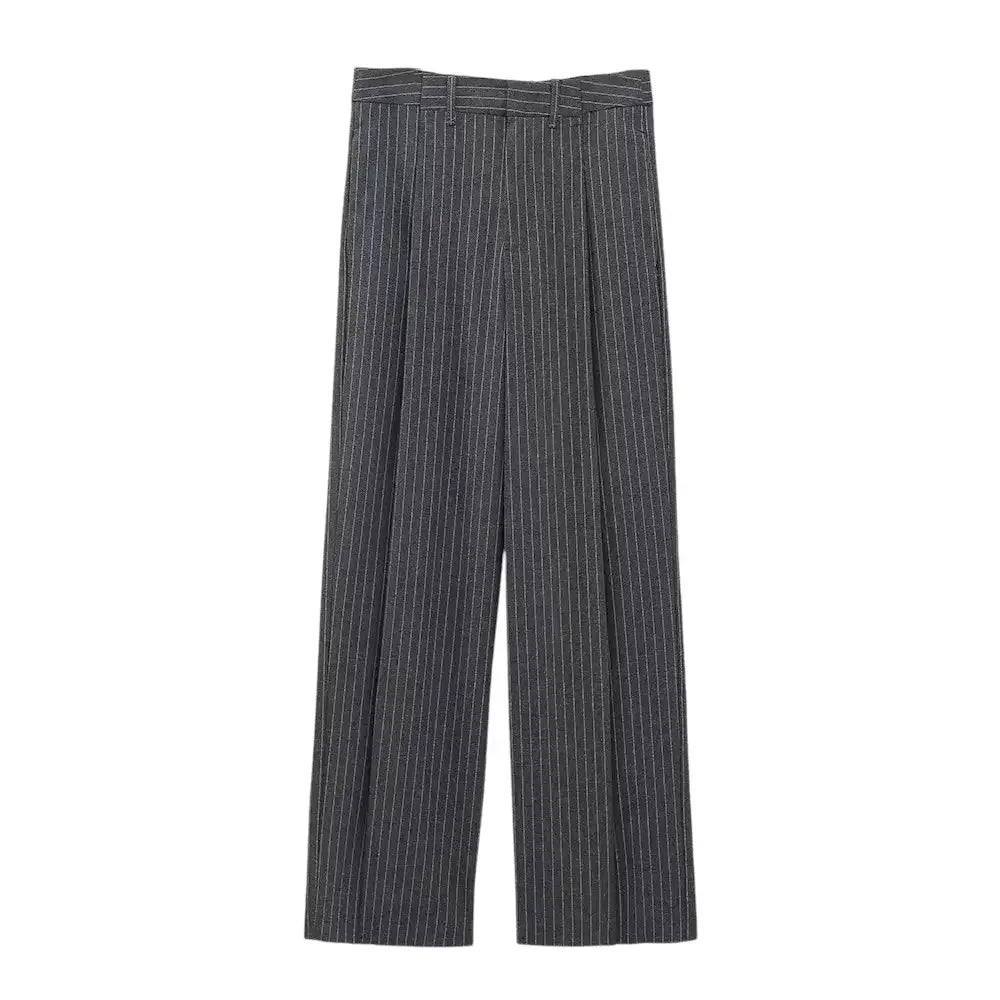 Calça Alfaiataria Feminina Risca de Giz Cinza Lauren - ZARIF