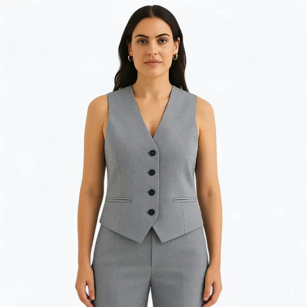 Colete-Alfaiataria-Feminino-Cinza-Mariana-Foto-de-Frente-com-Modelo