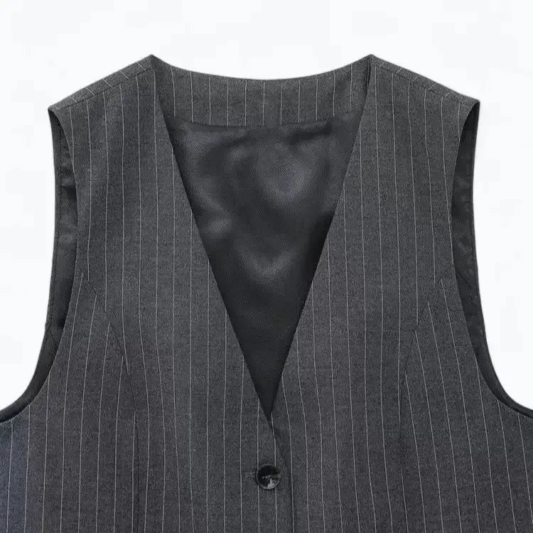 Colete Alfaiataria Feminino Risca de Giz Cinza Lauren - ZARIF, vista superior frontal