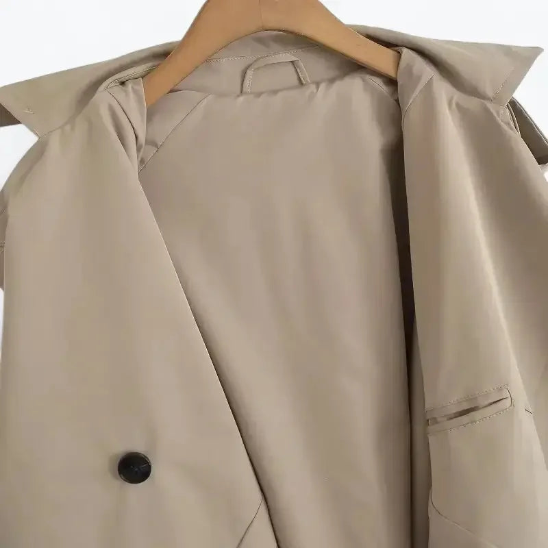 Trench Coat Feminino Curto Bege Caroline - ZARIF, zoom na parte de dentro 