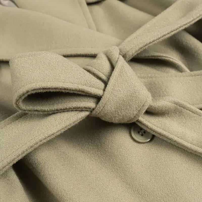 Trench Coat Feminino Longo Caquí Stella - ZARIF, zoom no cinto amarrado